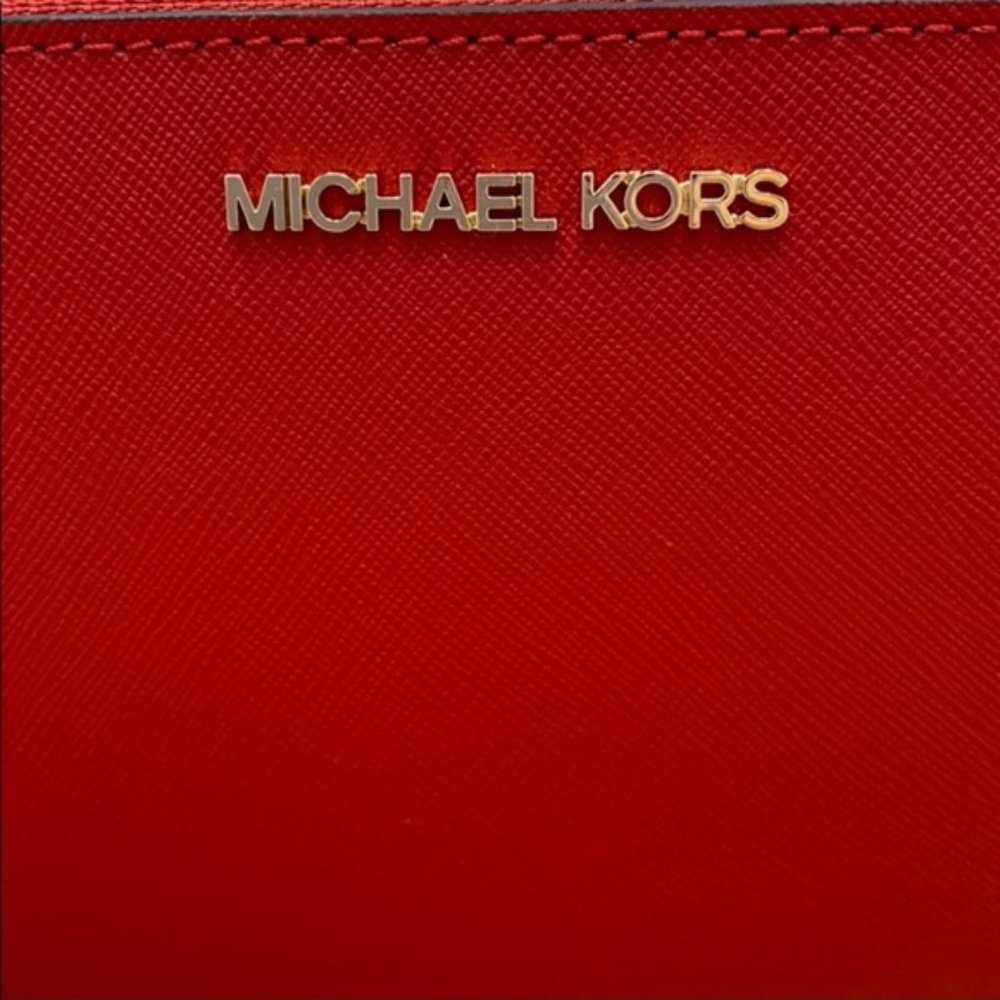 Michael Kors Large Double Zip Wristlet Leather Flame Color - Picture 8 of 16